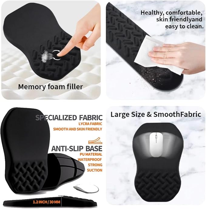 3-in-1 Ergonomic Mouse Pad Set with Keyboard Wrist Rest Support &amp Cable Organizer – Memory Foam for Carpal Tunnel &amp Pain Relief Non-Slip Base – Ideal for Office &amp Gaming – Gift Box – Blac