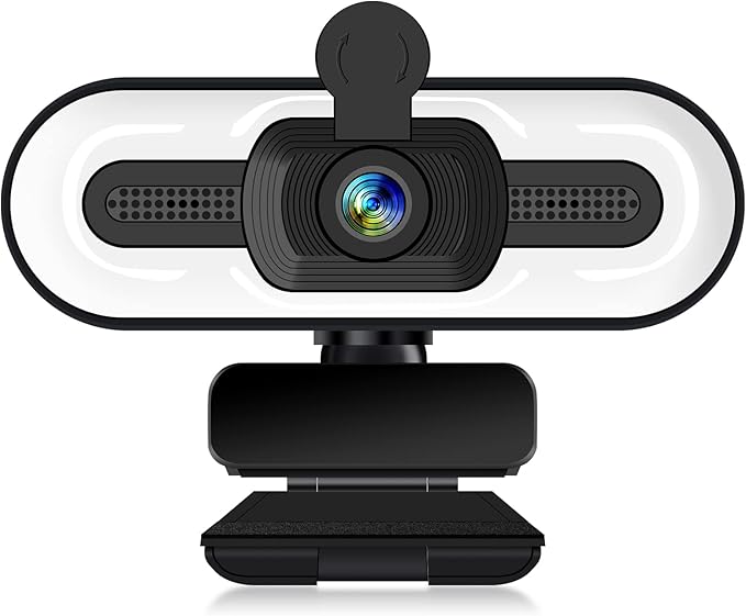 1080P Webcam with Microphone for Desktop USB PC Laptop Computer Camera with Ring Light &amp Webcam Cover 3 Light Colors 110 Wide Angles View Plug and Play