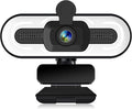 1080P Webcam with Microphone for Desktop USB PC Laptop Computer Camera with Ring Light &amp Webcam Cover 3 Light Colors 110 Wide Angles View Plug and Play