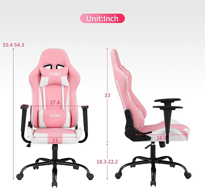 Gaming Chair Office Chair Desk Chair with Lumbar Support Headrest Armrest Task Rolling Swivel Ergonomic E-Sports Adjustable PC Gamer Chair (Pink)