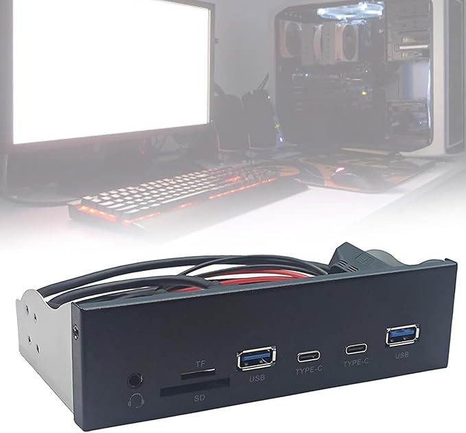 USB Front Panel hub USB3.2 Gen1 5.25Inch Front Panel with Double USB3.0 Type C Port and Memory Card Reader Earphone Adapter