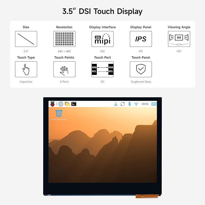 KLAYERS 3.5 Inch DSI Capacitive Touch Screen640x480 IPS with 5-Point TouchCompatible with Raspberry PI 5/4B/Zero and All Series Boards