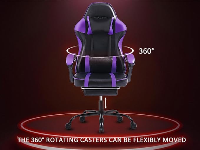 Video Game Chairs for Adults PU Leather Gaming Chair with Footrest 360°Swivel Adjustable Lumbar Pillow Gamer Chair Comfortable Computer Chair for Heavy People Orange