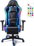 TBQATNTS Ergonomic Massage Computer Gaming ChairGaming Chair with Led Lightswith Speakers Music Video Game Chairwith Footrest High BackRGB Led LightsSeven Point Massagefor GamingBlue
