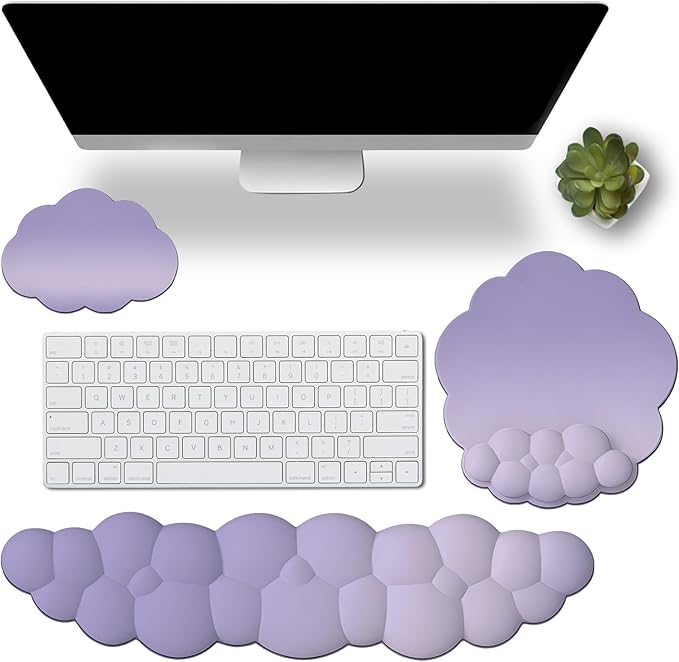 Ergonomic Mouse Pad with Wrist Rest Set Soft Purple Ombre Keyboard Mouse Wrist Support Memory Foam Mousepad for Home Office Work Computer Laptop Non-Slip Base