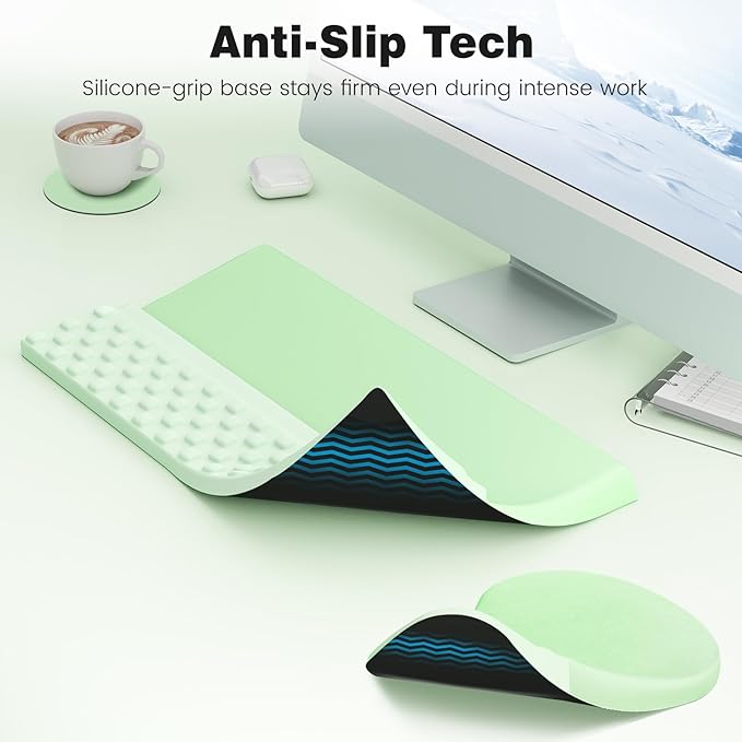 Ospelelf Ergonomic Mouse Pad and Keyboard Stand Wrist Rest Set Memory Foam Comfort Pain Relief for Typing Office Desk Accessories Green