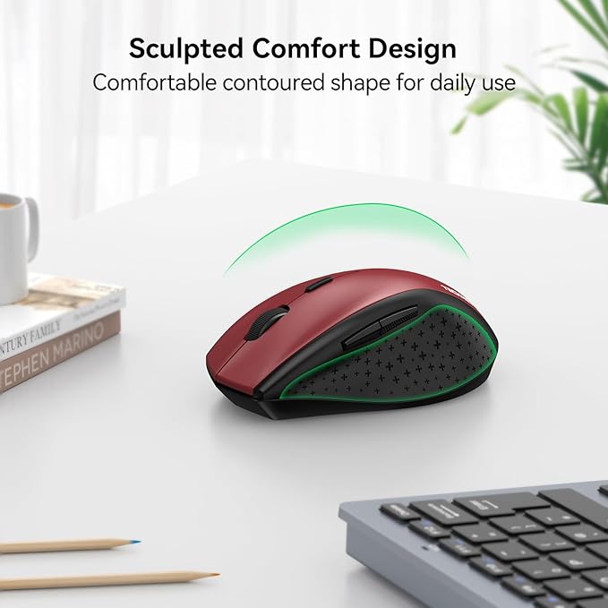 TECKNET Pro Wireless Trackball Mouse Bluetooth Mouse with Ergonomic Thumb Control USB-C Rechargeable RGB Light Mice with Adjustable DPI 3-Device Connectivity (BT or 2.4G)for PC/Mac/Laptop - Red