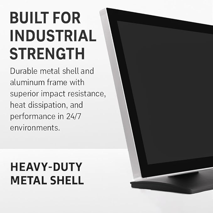 ANGEL POS 23.6 Commercial Grade Metal Housing Capacitive LED Capacitive Multi-Touch HDMI VGA Monitor 16:9 Display 1920 x1080 Splash Proof Touchscreen Industrial Office Retail Restaurant