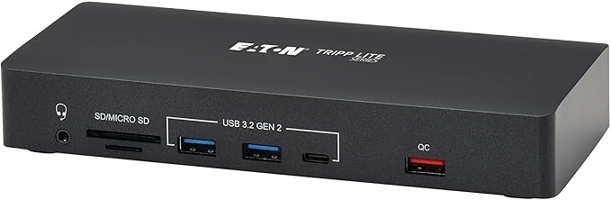 Tripp Lite Three-Monitor Docking Station USB-C Dock Triple Display 4K@60Hz | 2 HDMI DisplayPort VGA | USB Hub Ethernet Port SD Card 100W PD USB-C Charging 3-Year Warranty (U442AB-DOCK9)