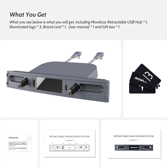 Silver Gray USB Hub for Tesla Owners 2 USB C Retractable Fast Charging Cables for iPhone 15 is Necessary Tesla Tesla Model 3/Y Accessories (2024-2021) but not Highland or Juniper Compatible
