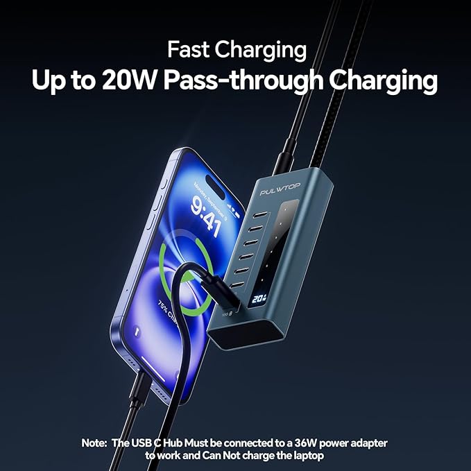 USB C Hub for Laptop PULWTOP 7 in 1 10Gbps USB Adapter Support Data &amp Charging(Not Support Video) USB Hub 10Gbps Ports for iMac MacBook Pro/Air iPad XPS USB Hub Multiport Adapter