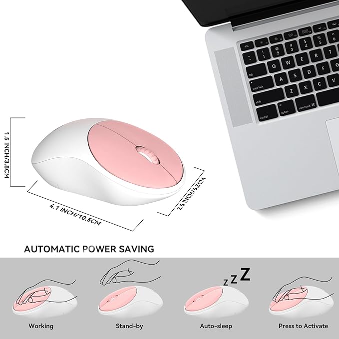 FD iK6630 Wireless Keyboard and Mouse Combo - 2.4GHz USB Cordless Cute Round Keys Quiet and Slim Set for Laptop Computer TV and Mac - Salmon Pink &amp White