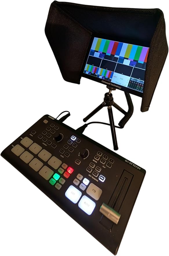 7-Inch LCD Film Production Monitor with HDMI 4K Pass-Through 1280x600 Resolution Table Stand Sun Shade Professional 4K Cables Black Metal. NO-Sound