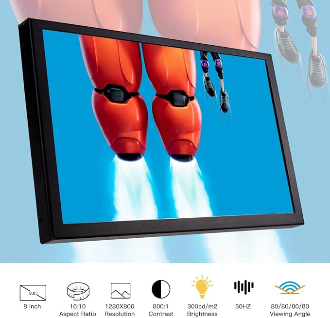 ELECROW 8 Inch Portable Monitor 1280x800 Mini HD Display with Built-in Speakers USB Powered Non-Touch LCD Screen for Raspberry Pi PC Laptop Jetson Nano Game Consoles