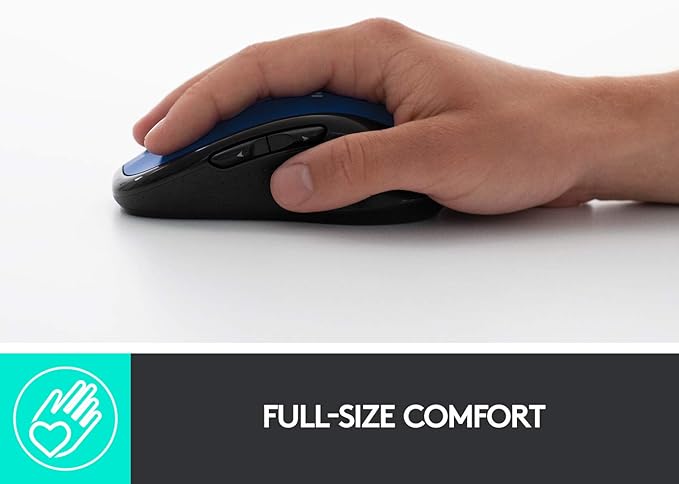 Logitech M510 Wireless Computer Mouse – Comfortable Shape with USB Unifying Receiver with Back/Forward Buttons and Side-to-Side Scrolling Blue