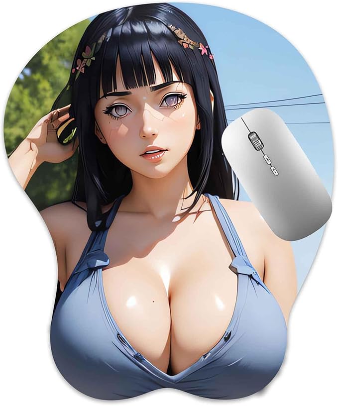 3D Mouse Pad Oppai Mousepad with Soft Gel Wrist Rest Anime Manga Gaming Boob pad Anti-Slip Mouse Mat （Hinat 4）