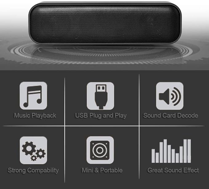USB Powered Soundbar Desktop Speaker Wired Computer Sound Box for TV Desktop Laptop Computer
