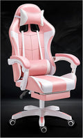 Gaming Chair with Footrest Gamer Chair with Lumbar Support and Headrest Height Adjustable Office Chair with 360°-Swivel Seat Pink