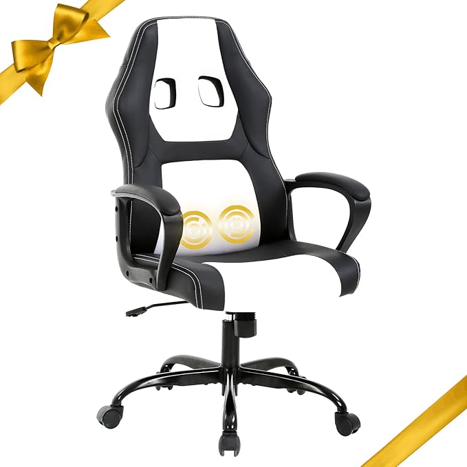 Gaming Chair Ergonomic Office Chair High Back Racing Desk Chair with Lumbar Support Armrest Adjustable Massage Reclining Computer Chair PU Leather Executive Task Rolling Swivel Chair for Adults