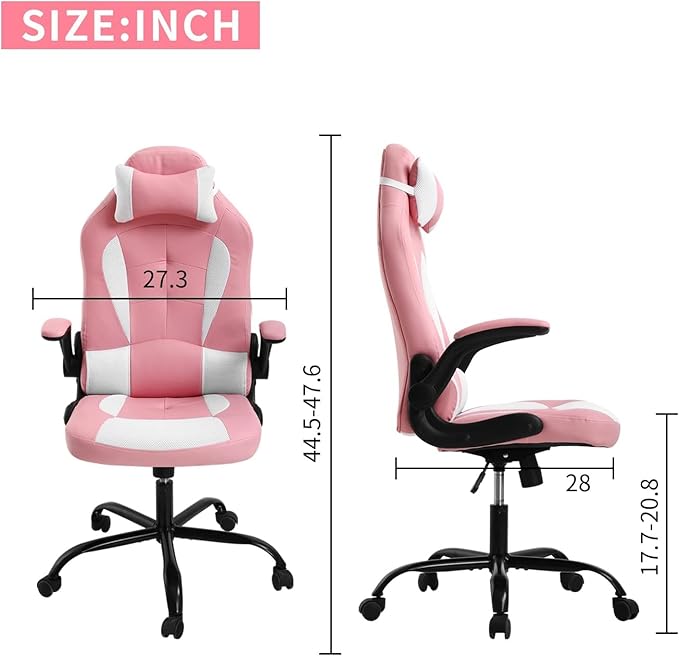 PC Gaming Chair Nice Cute Pink Chair Desk Chair Home Office Chair Swivel Rolling Adjustable Best Video Game Chair Lumbar Support Flip Up Arms Headrest Ergonomic Racing Heavy Duty Chair