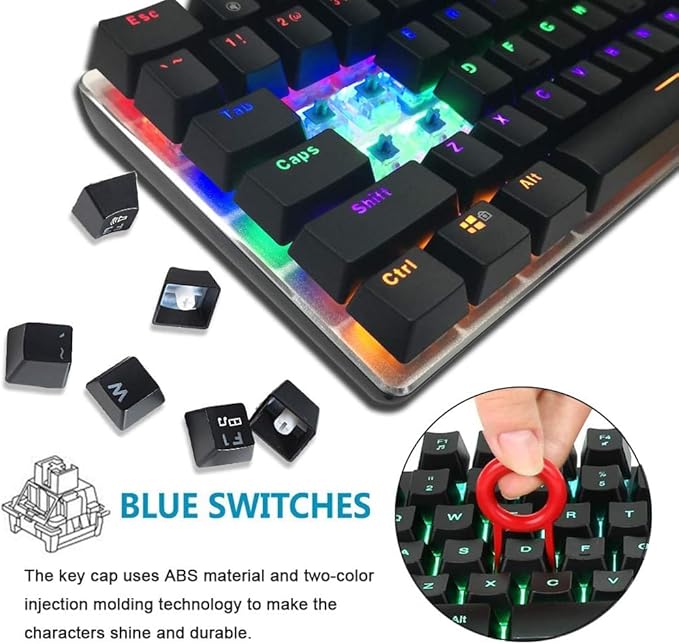 Gaming Keyboard and Mouse and Mouse PadWired Rainbow Backlit Mechanical KeyboardSuperlight RGB Gaming Mouse12000DPI Optical Sensor for PC Gamers(Black)