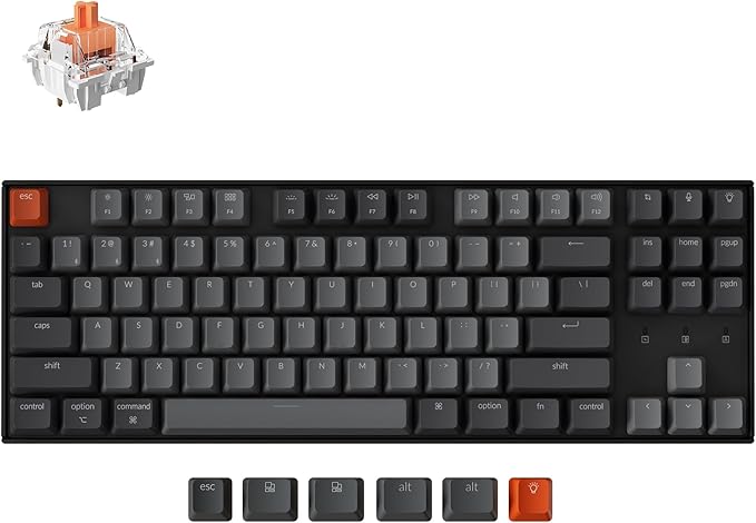 Keychron K8 Wireless Mechanical Keyboard – Silent Red Switch for Quiet Office and Gaming TKL 87 Keys Soft White LED Backlight Bluetooth &amp USB-C Wired Connectivity Compatible with Mac and Windo