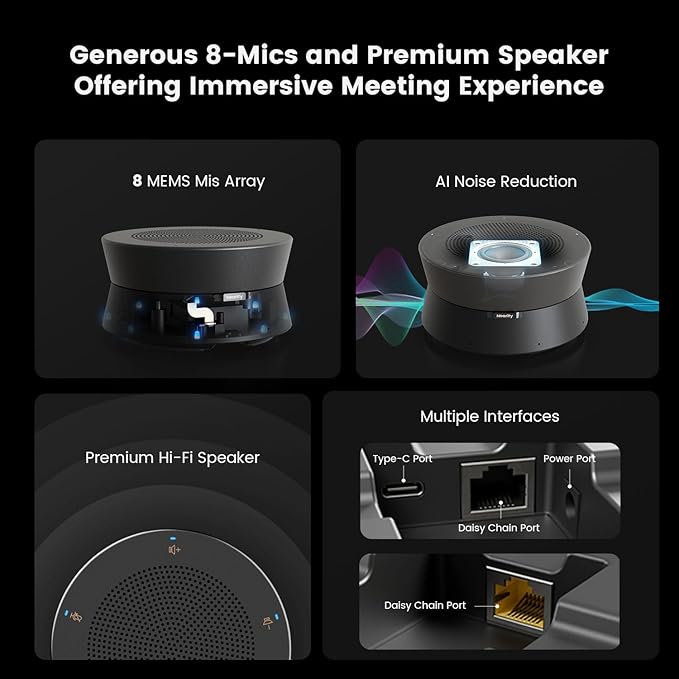 NEARITY 2K Conference Room Camera System 2X Scalable Conference Speakerphones POE Daisy Chain Noise Suppression PTZ Webcam w/Optical Zoom for Video Conferencing/Streaming in Small to Medium Rooms