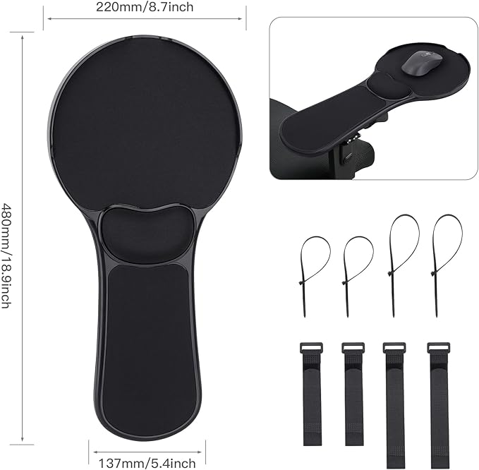 Upgraded Ergonomic Arm Rest Mouse Pad for ChairAdjustable Mouse Tray with Wrist Cushion Chair arm Mousepad Black