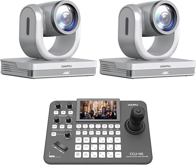 NDI PTZ Camera 4K HDMI USB LAN PoE AI Auto Tracking + PTZ Camera Controller for Church Live Streaming Video Conference Events Broadcast