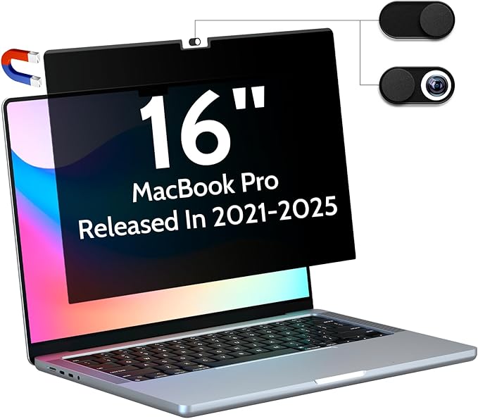 Magnetic Privacy Screen for MacBook Pro 16 Inch (2021-2026 M1 M2 M3 M4 M5) 16inch Removable Matte Anti Blue Light Glare Private Filter Protector for Mac Pro 16.2 Laptop