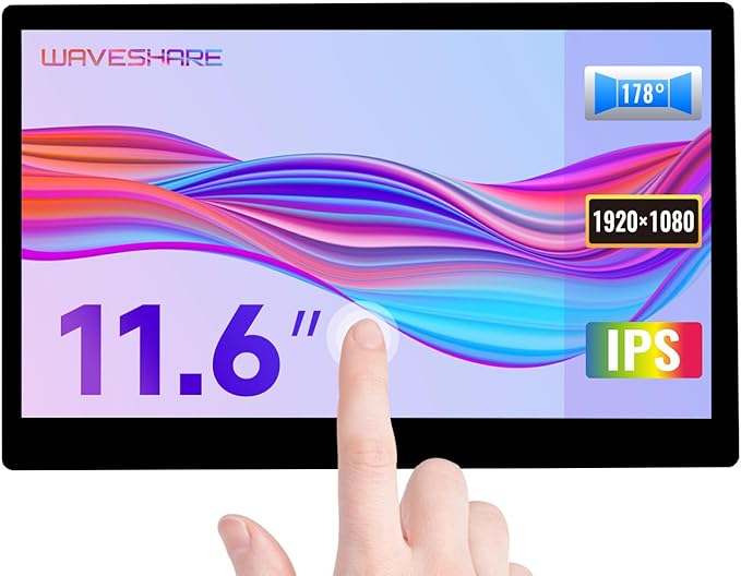 waveshare 11.6inch Capacitive Touch LCD Screen Compatible with Raspberry Pi4B/3B+/3A+/2B/B+/A+/Zero/Zero W/WH/Zero 2W CM3+/4 1920×1080 Resolution HDMI IPS Supports Jetson Nano/Windows