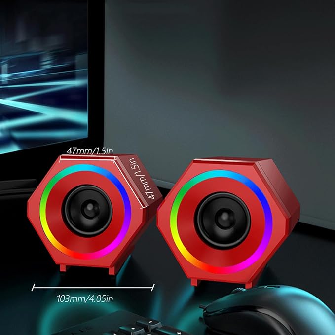 Generic Computer Speaker Game Wired RGB Speaker USB and 3.5mm Audio Inputs RGB Lights Desktop Small Speaker Red