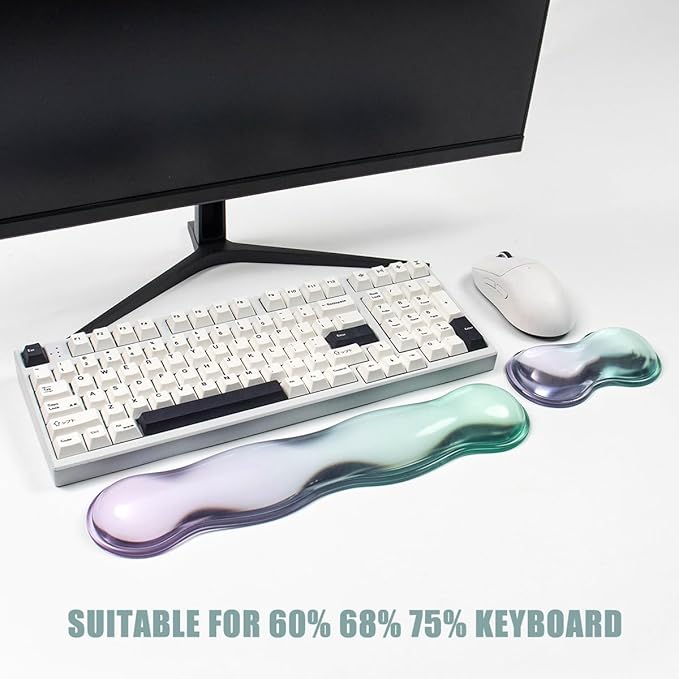Gel Keyboard and Mouse Wrist Rest Set – Clear Wrist Rest for Computer Keyboard 60%/68%/75% Comfort &amp Support for Typing and Gaming(Purple Green)