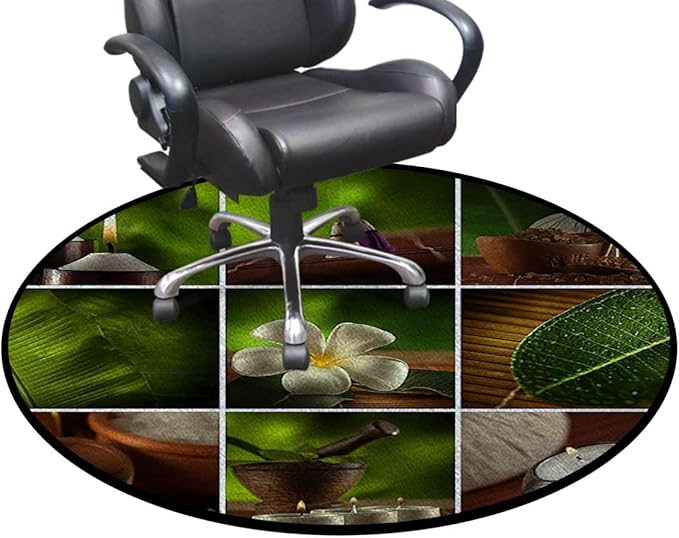 Green White and Brown Chair Mat for Hardwood Floor Round Floor Mats for Office Chair Computer Gaming Desk Mat for Rolling Chair Non-Slip Collage of Candles Print Diameter 39.4 in