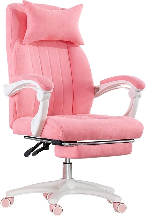 Gaming Chair Executive Office Computer Desk Chair Linkage Recliner with Headrest and Retractable Footrest (Color : Pink)
