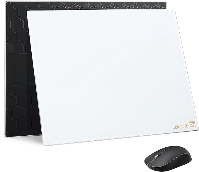 Extra-Large Glass Mouse Pad (White-19.7 * 16'') Micro Etched Surface and Whole Silicone BaseGaming Mouse Pad Improved Precision and SpeedDurable Easy to Clean