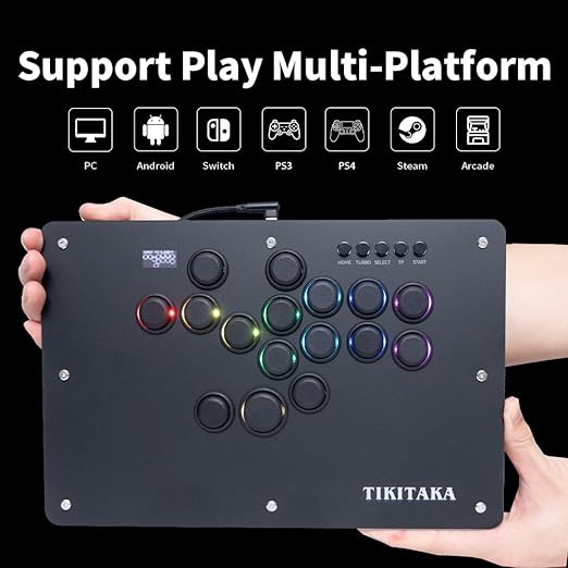 TIKITAKA Arcade Stick Deluxe16B All-Button Gamerfinger with Premium nylon keycaps &amp matte finish panel &amp Turbo FunctionsArcade Controller Street Fight for PC/Ps3/Ps4/Switch/Steam