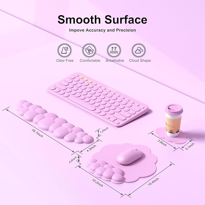 Cloud Mouse Pad with Wrist Rest Cloud Keyboard Wrist Rest Mouse Pad Wrist Support Ergonomic Keyboard Mouse Wrist Support (Pink)