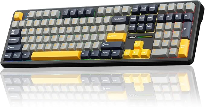 AULA F108 Wireless Mechanical Keyboard BT5.0/USB-C/2.4GHz Hot Swappable Custom Gaming Keyboards PBT Keycaps Pre-lubed Switches RGB Backlit Full Size Creamy Keyboard with Number Pad 108 Keys