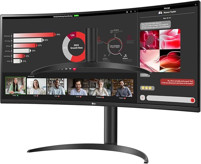 LG 34WR55QC-B 34 Curved UltraWide WQHD HDR 10 100Hz Monitor with USB Type-C 3440x1440 Curved Display 100Hz Refresh Rate AMD FreeSync Borderless Design