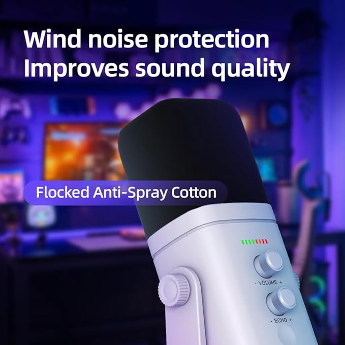 USB/XLR Desktop Dynamic Microphone with RGB Light Noise Reduction &amp Mute Button for Podcast Recording PC Computer Gaming Streaming Mic with RGB Light Mute Button Headphones Jack (White)