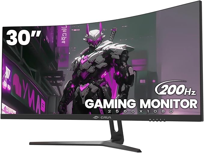 CRUA 30 Curved Gaming Monitor 165Hz/200Hz Computer Monitor FHD(2560 * 1080P) 1500R VA Screen 120% sRGB PC Monitors Support AMD FreeSync Wall Mount Install(HDMI DP)- Black