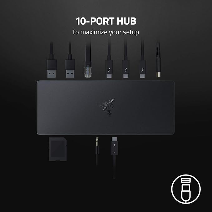 Razer Thunderbolt 4 Dock: 10 Ports in 1 - Dual 4K or Single 8K Video Output - USB A and C Hub 2.5 GbE Thunderbolt 3 Mac and PC Compatible - Thunderbolt 4 Certified - Passthrough Charging - Chroma