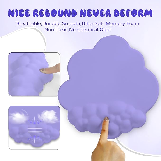 5 in1 Cloud Mouse PadKeyboard Wrist RestMouse Wrist Rest SupportMouse Pad Wirst Rest and Leather Coaster Set with Office Desk MatMemory Foam Ergonomic Easy Typing Pain Relief for Office and Home
