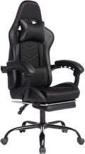 2026 Ergonomic Gaming Chair with Massage Lumbar Support &amp Footrest - Racing Style Office Chair for Esports Work from Home and Relaxation - Adjustable Recliner with Sync-Tilt Armrests (Black)