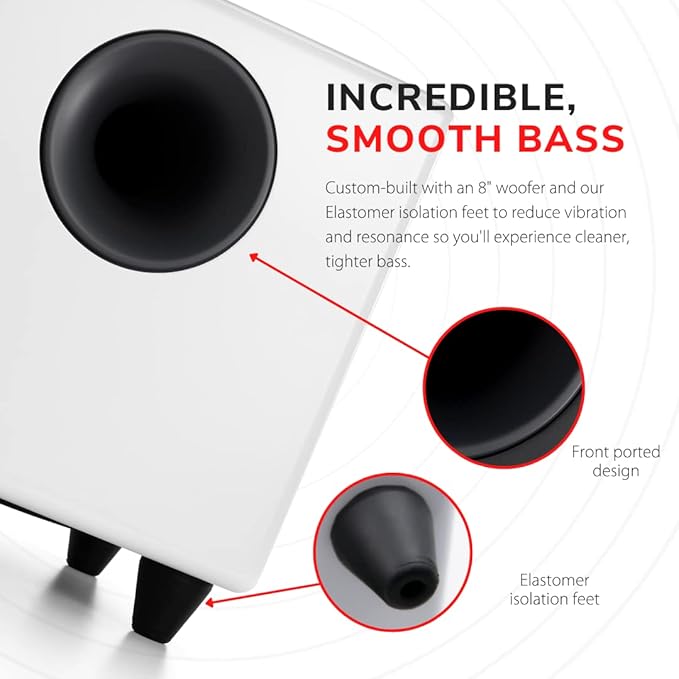 Audioengine A1 60W Bluetooth Computer Speakers with Subwoofer White S8