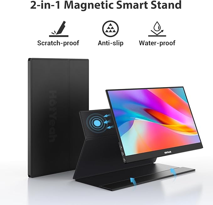 HotYeah Portable Monitor 16.1in 1080P FHD Laptop Monitor USB-C HDMI External Computer Display HDR IPS w/Smart Cover &amp Speaker 2nd Screen for PC Mac Phone Switch PS5
