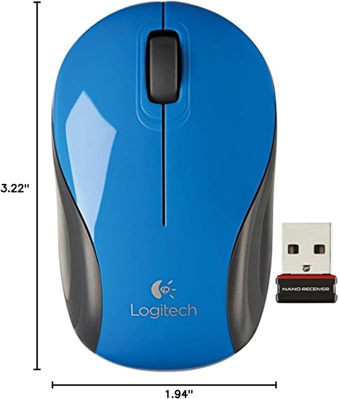 Logitech M187 2.4GHz Wireless 3-Button Optical Mini Scroll Mouse - Blue 910-002728