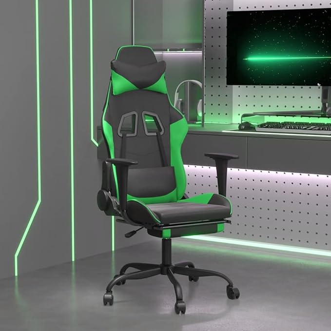 Adjustable Gaming Chair with USB Massage Feature Black and Green Faux Leather Upholstery Ergonomic Support and Memory Foam Cushion for Home Office and Gaming Setup