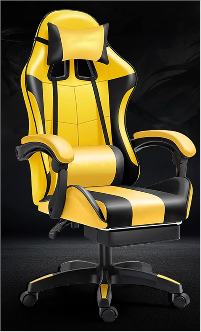 Gaming Chair with Footrest Gamer Chair with Lumbar Support and Headrest Height Adjustable Office Chair with 360°-Swivel Seat Yellow
